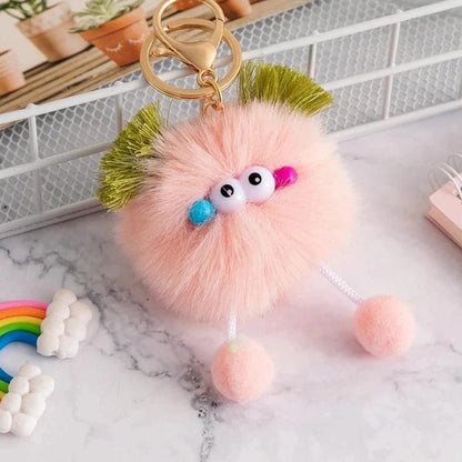 Unique Keychains - Cartoon Pompom Plush Big Eyes Doll Pendant Keyring - TSKC15 - Touchy Style