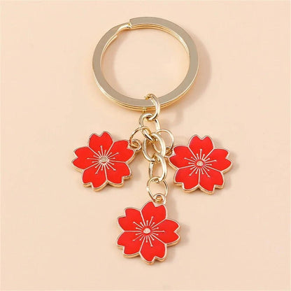 Unique Keychains - Cherry Blossom, Enameled Sakura Floral Tassel - TSKC6 - Touchy Style