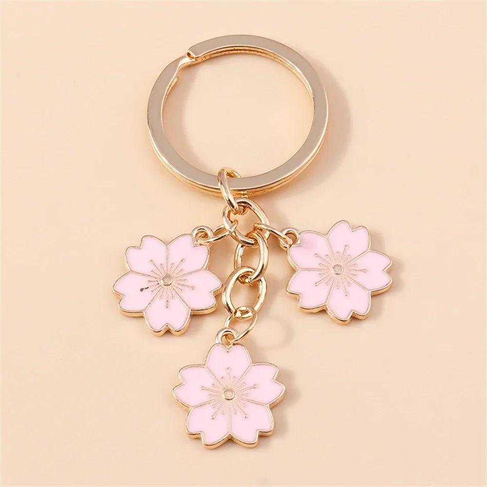 Unique Keychains - Cherry Blossom, Enameled Sakura Floral Tassel - TSKC6 - Touchy Style