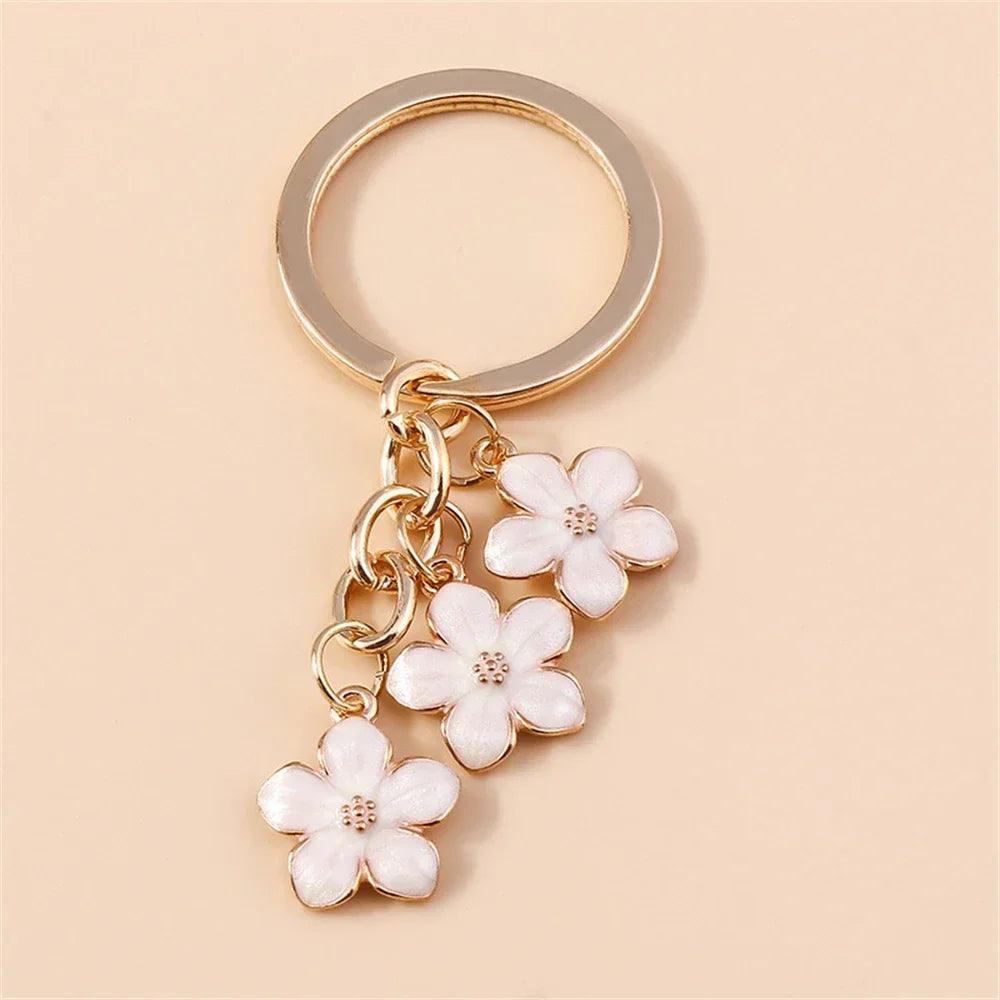 Unique Keychains - Cherry Blossom, Enameled Sakura Floral Tassel - TSKC6 - Touchy Style