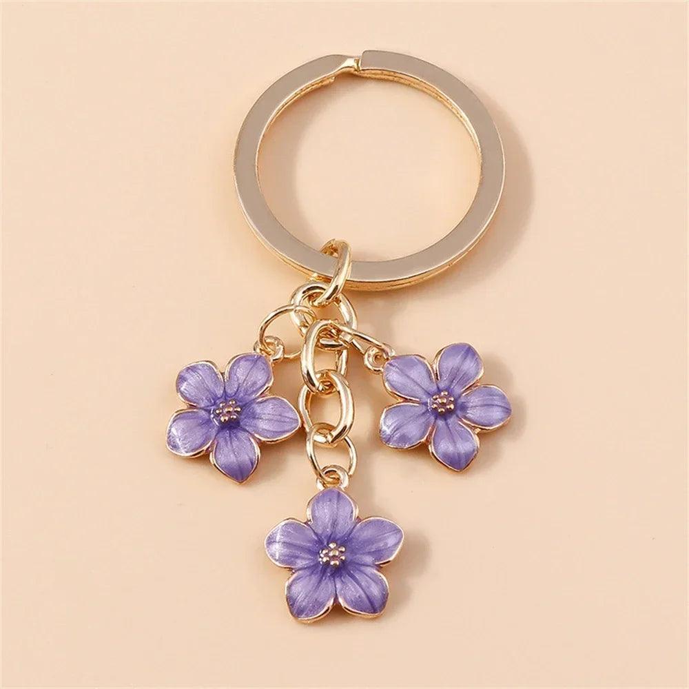 Unique Keychains - Cherry Blossom, Enameled Sakura Floral Tassel - TSKC6 - Touchy Style