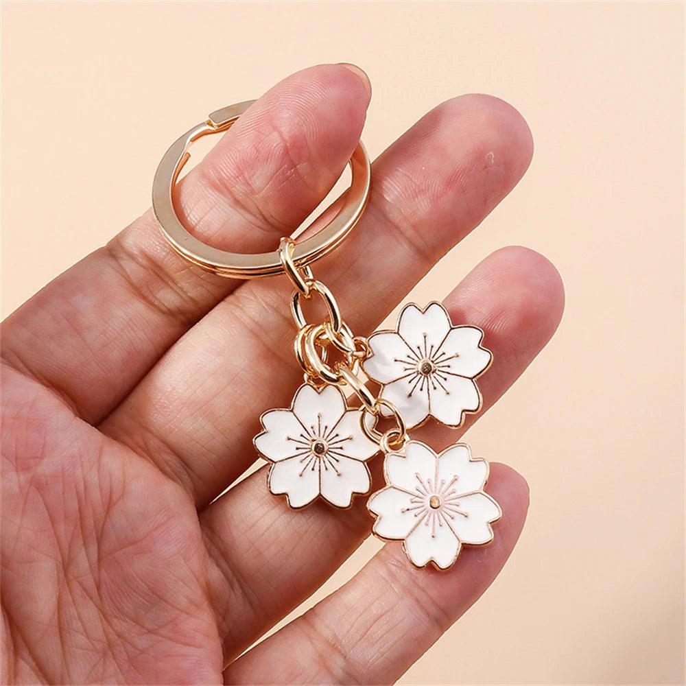 Unique Keychains - Cherry Blossom, Enameled Sakura Floral Tassel - TSKC6 - Touchy Style