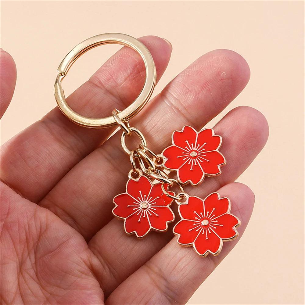 Unique Keychains - Cherry Blossom, Enameled Sakura Floral Tassel - TSKC6 - Touchy Style