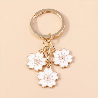 Unique Keychains - Cherry Blossom, Enameled Sakura Floral Tassel - TSKC6 - Touchy Style