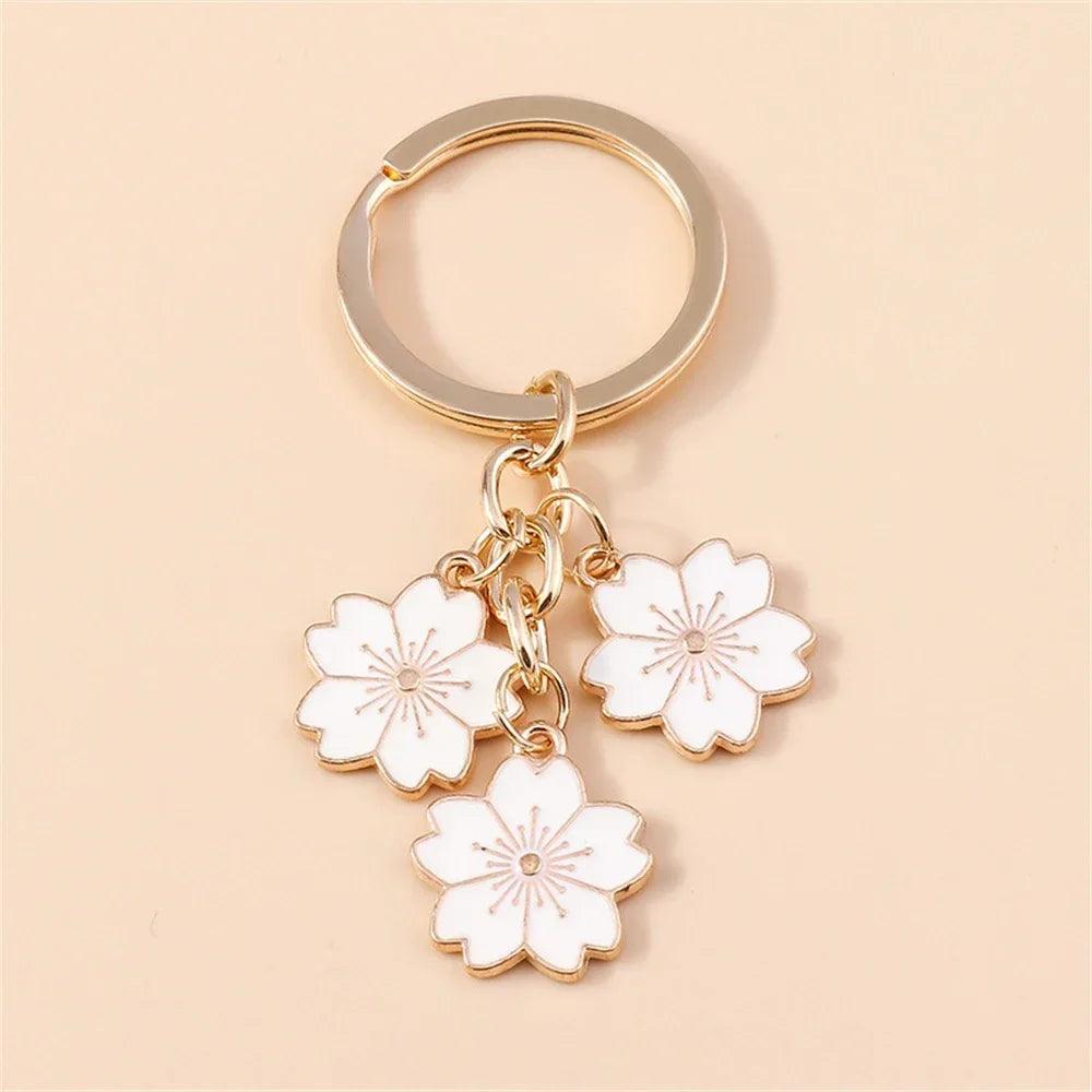 Unique Keychains - Cherry Blossom, Sakura Floral Tassel - TSKC6 - Touchy Style