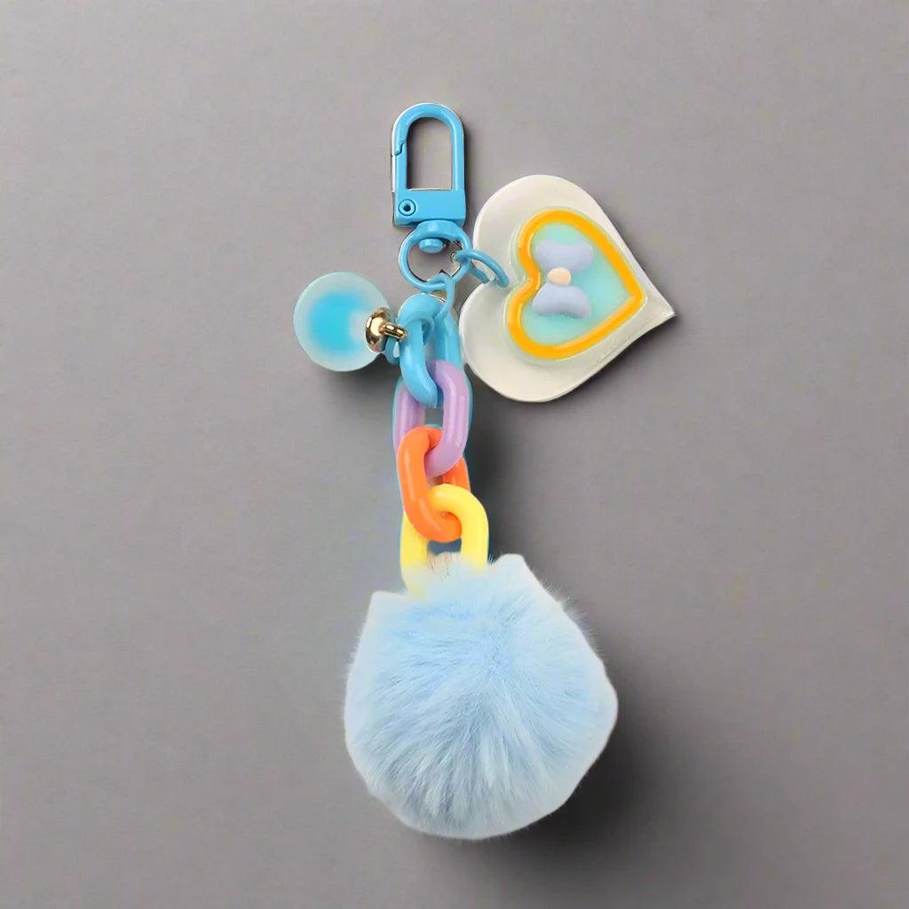 Unique Keychains - Classic Plush - Colorful Acrylic Heart, Pompom Keyrings - TSKC4 - Touchy Style