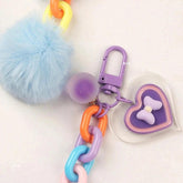 Unique Keychains - Classic Plush - Colorful Acrylic Heart, Pompom Keyrings - TSKC4 - Touchy Style