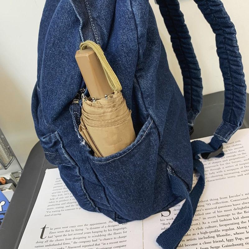 Women Vintage Denim Backpack Medium Jean Daypack Casual Shoulder Bag Blue |  eBay