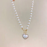 WB118: Luxury Heart-Shaped Simulated Pearl Necklace - Charm Jewelry - Touchy Style .