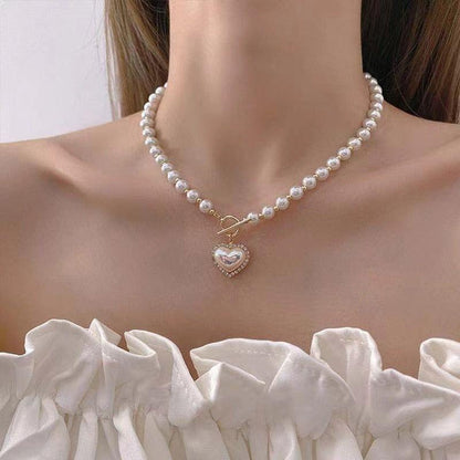 WB118: Luxury Heart-Shaped Simulated Pearl Necklace - Charm Jewelry - Touchy Style