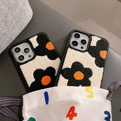 Winter Plush Cute Phone Cases for iPhone 14 13 Pro 12 11 7 8 X XR XS Max Orange Floral - Touchy Style