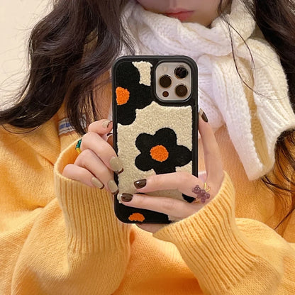 Winter Plush Cute Phone Cases for iPhone 14 13 Pro 12 11 7 8 X XR XS Max Orange Floral - Touchy Style