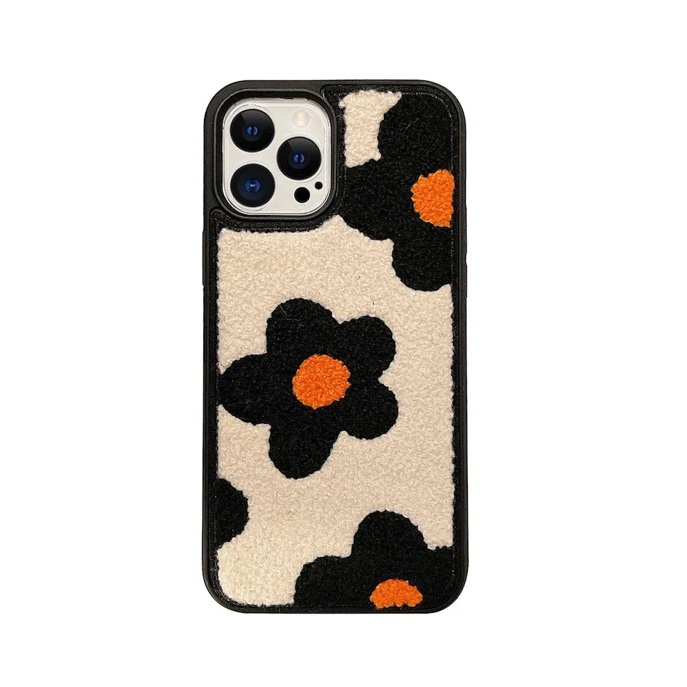 Winter Plush Cute Phone Cases for iPhone 14 13 Pro 12 11 7 8 X XR XS Max Orange Floral - Touchy Style