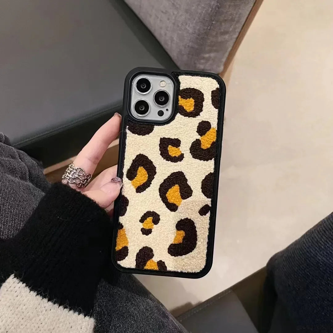 Winter Plush Cute Phone Cases for iPhone 14 13 Pro 12 11 7 8 X XR XS Max Orange Floral - Touchy Style