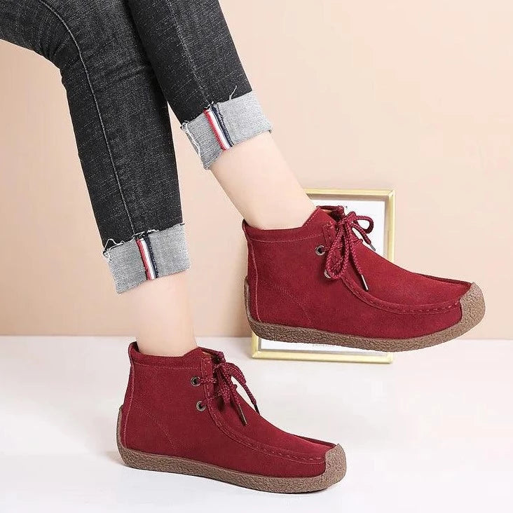 Women's Casual Shoes Brown Suede Lace-up Warm Fur Ankle Boots RCS251