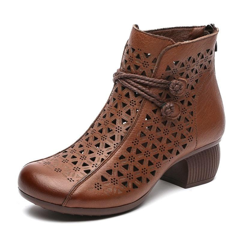 Women's Casual Shoes: RN144 Ankle Boots Leather Mid-Heels Sandals