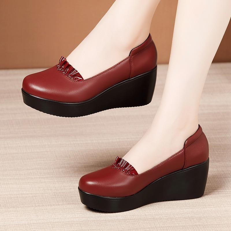 Women s Casual Shoes Wedges 2021 Pumps High Heels Leather Office