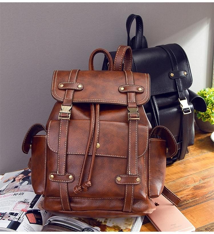 Vintage Womens Brown Leather Backpack Purse Cool Backpacks for Women