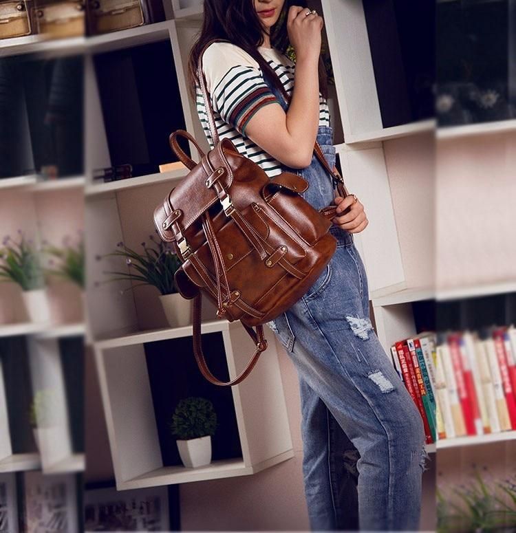 Women s Cool Backpacks Leather Vintage College Backpacks XA480H