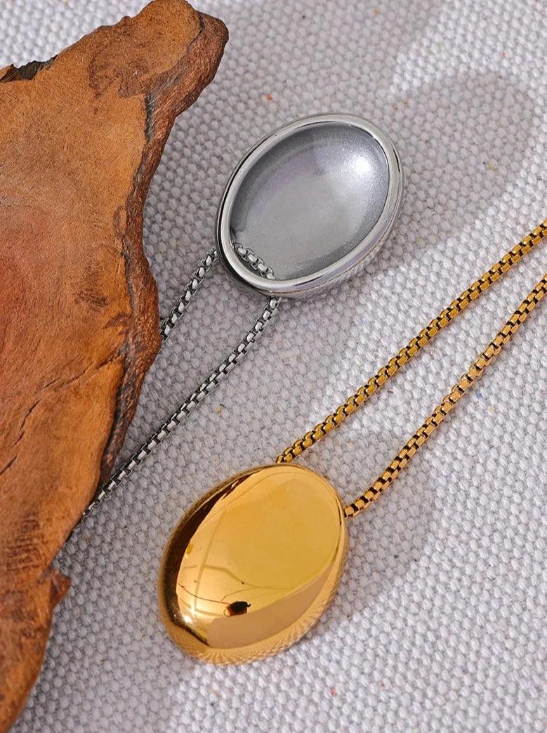 YH2721A Necklace Charm Jewelry - Minimalist Sweater Chain - Stainless Steel Oval Pendant - Touchy Style