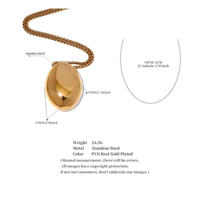 YH2721A Necklace Charm Jewelry - Minimalist Sweater Chain - Stainless Steel Oval Pendant - Touchy Style