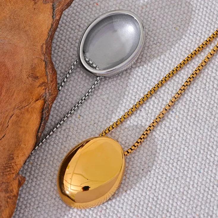 YH2721A Necklace Charm Jewelry - Minimalist Sweater Chain - Stainless Steel Oval Pendant - Touchy Style