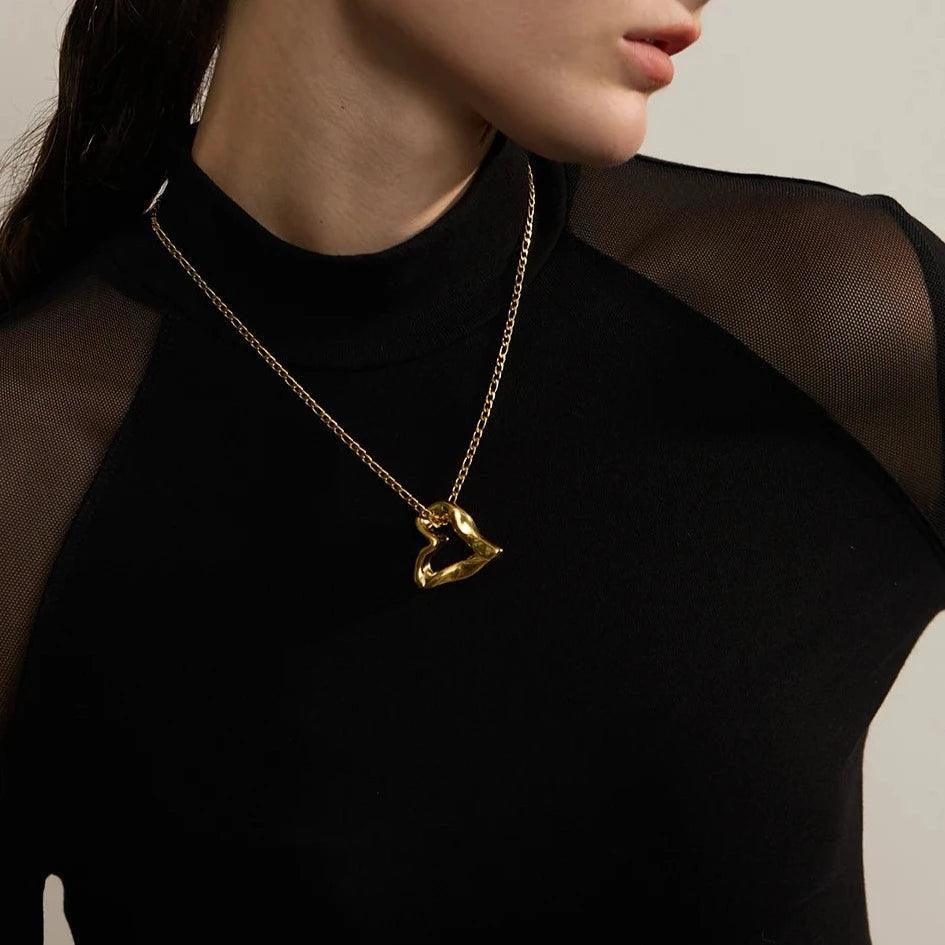 YH3080A Necklace Charm Jewelry - Minimalist Heart Hollow Pendant - Touchy Style