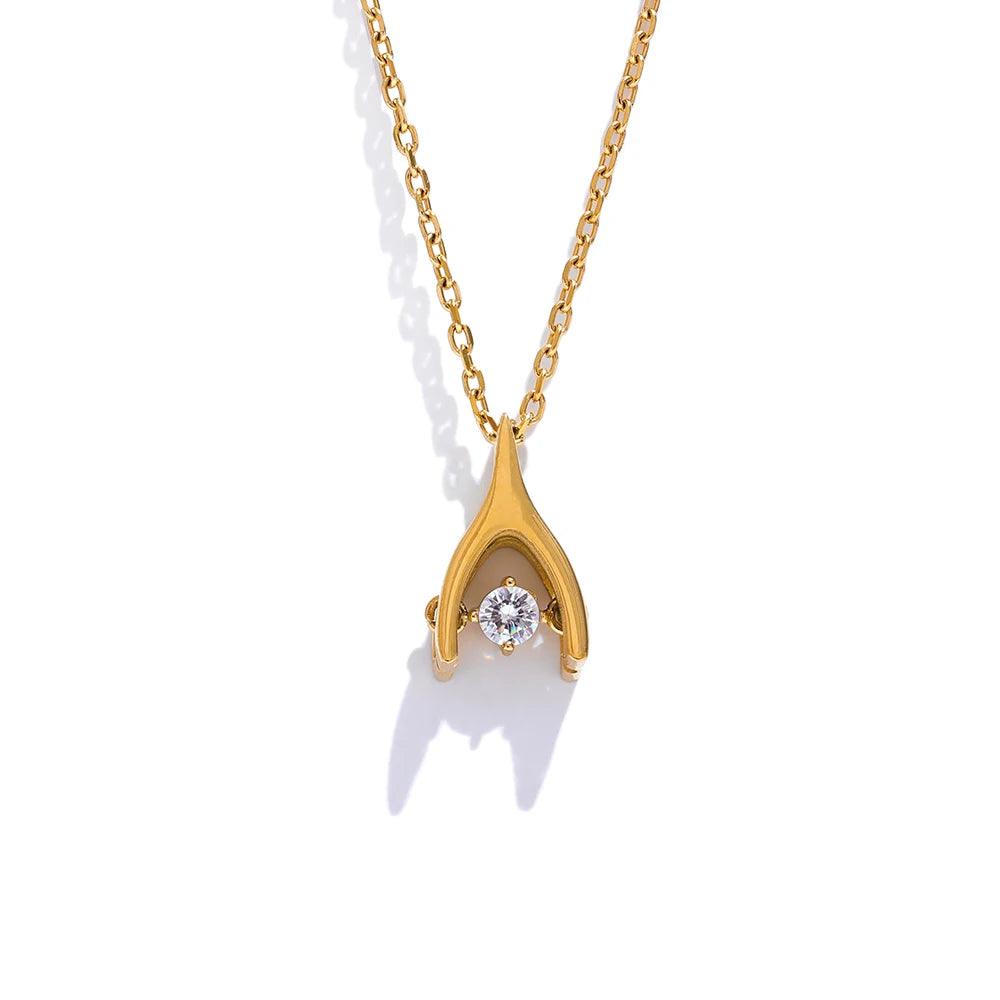 YH3800A Necklace Charm Jewelry - Golden Stainless Steel - Small Pendant - Touchy Style