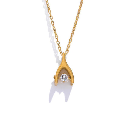 YH3800A Necklace Charm Jewelry - Golden Stainless Steel - Small Pendant - Touchy Style