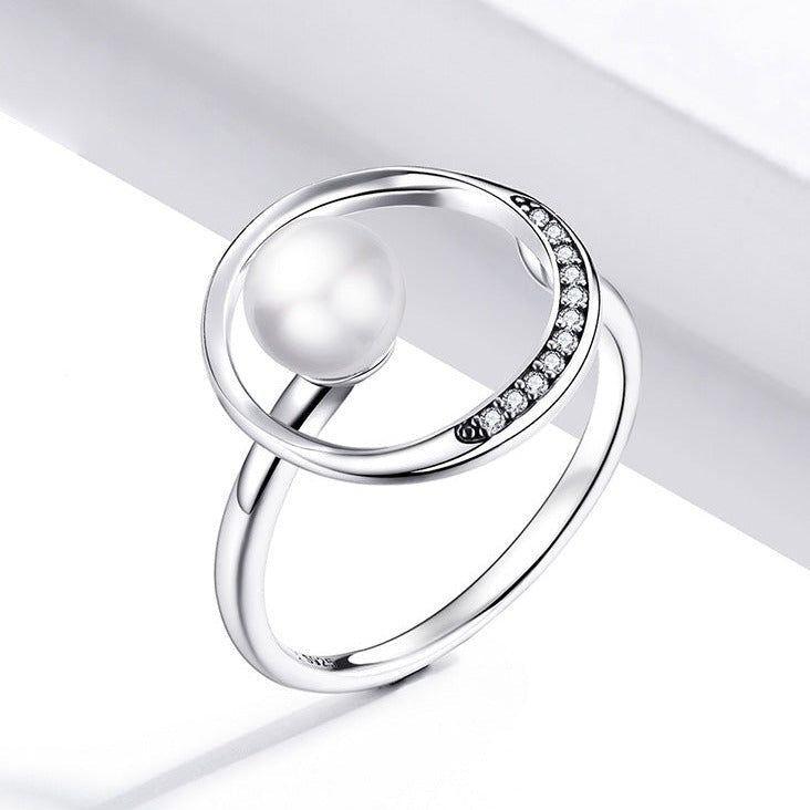 100% 925 Sterling Silver Finger Rings Charm Jewelry BOS33 Rounded Pearl - Touchy Style