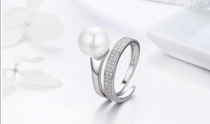 100% 925 Sterling Silver Finger Rings Charm Jewelry BOS33 Rounded Pearl - Touchy Style