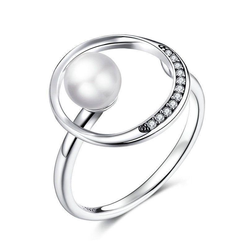 100% 925 Sterling Silver Finger Rings Charm Jewelry BOS33 Rounded Pearl - Touchy Style