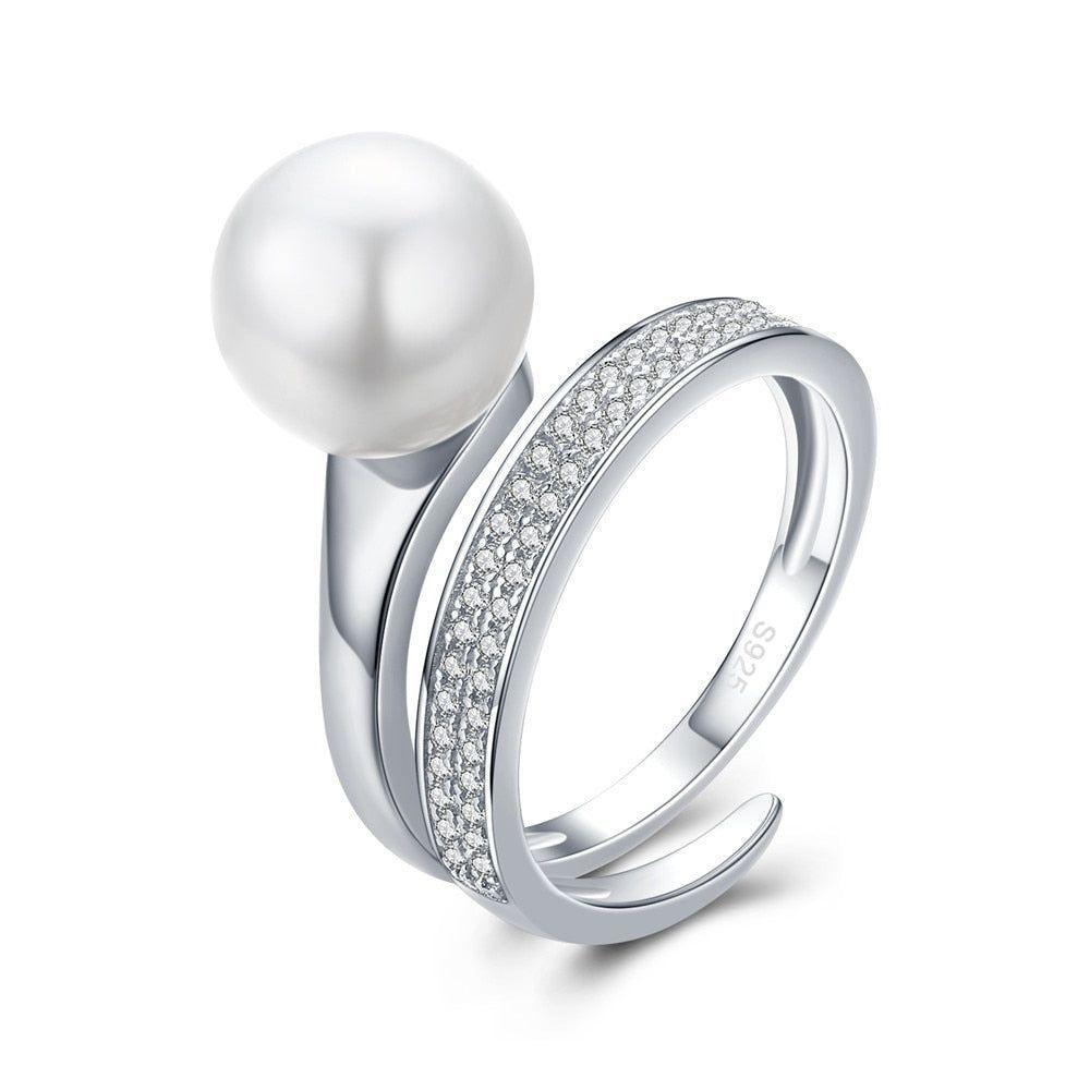 100% 925 Sterling Silver Finger Rings Charm Jewelry BOS33 Rounded Pearl - Touchy Style