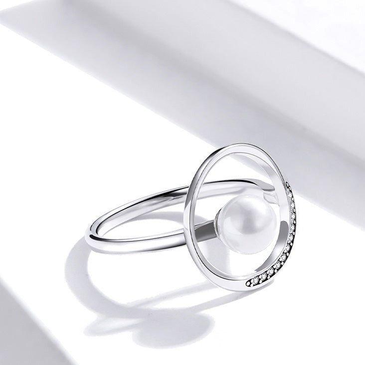 100% 925 Sterling Silver Finger Rings Charm Jewelry BOS33 Rounded Pearl - Touchy Style