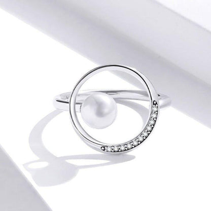 100% 925 Sterling Silver Finger Rings Charm Jewelry BOS33 Rounded Pearl - Touchy Style