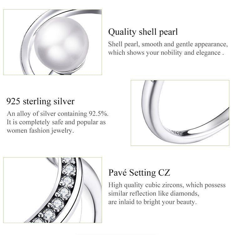 100% 925 Sterling Silver Finger Rings Charm Jewelry BOS33 Rounded Pearl - Touchy Style