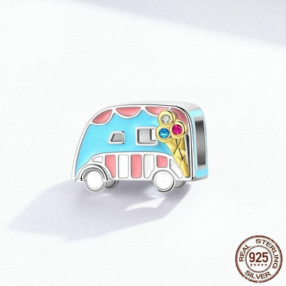 100% 925 Sterling Silver Ice-Cream Van Enamel Pendant Charm Jewelry WOS10 Without Chain - Touchy Style