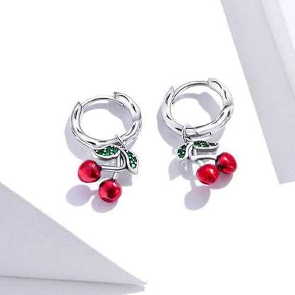 100% 925 Sterling Silver Red Cherry Drop Earrings Charm Jewelry WOS28 - Touchy Style