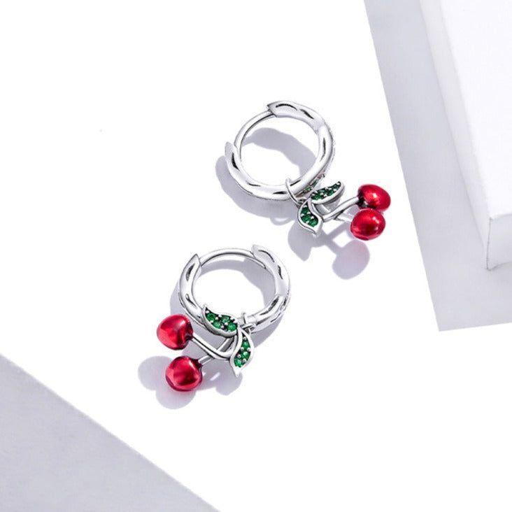 100% 925 Sterling Silver Red Cherry Drop Earrings Charm Jewelry WOS28 - Touchy Style