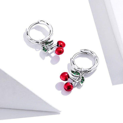 100% 925 Sterling Silver Red Cherry Drop Earrings Charm Jewelry WOS28 - Touchy Style