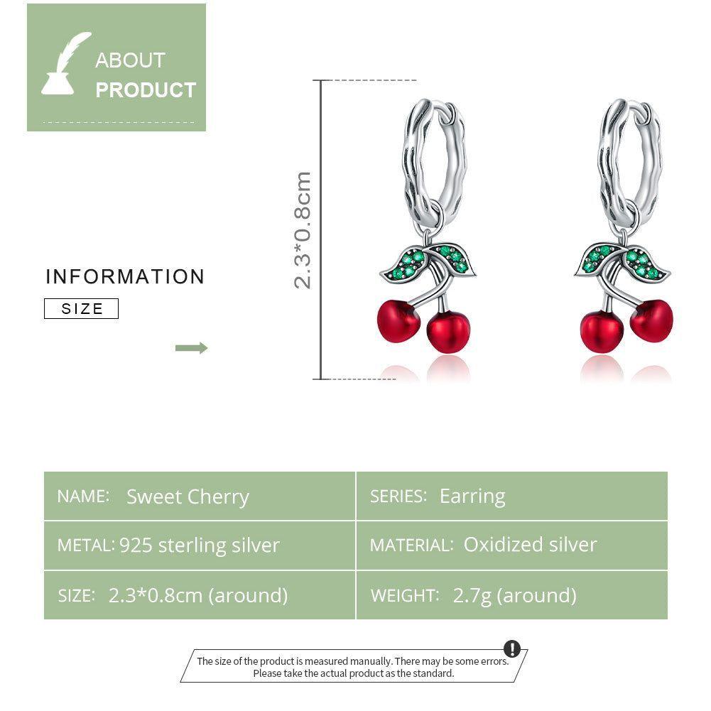 100% 925 Sterling Silver Red Cherry Drop Earrings Charm Jewelry WOS28 - Touchy Style