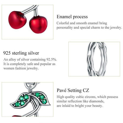 100% 925 Sterling Silver Red Cherry Drop Earrings Charm Jewelry WOS28 - Touchy Style