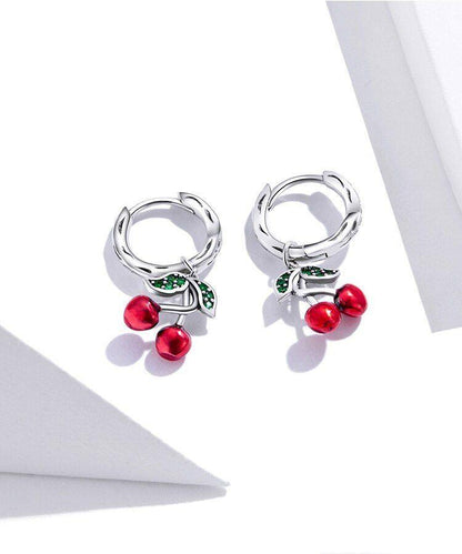 100% 925 Sterling Silver Red Cherry Drop Earrings Charm Jewelry WOS28 - Touchy Style