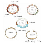 5 Pcs/set Natural Semi-precious Stone Metal Bracelets Charm Jewelry Set BCJH41 - Touchy Style .