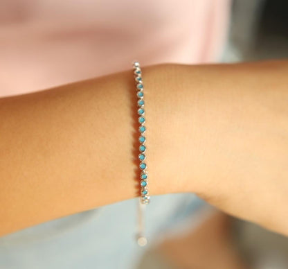 925 Sterling Silver Blue Turquoises Bezel Bracelets Charm Jewelry - Touchy Style