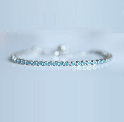 925 Sterling Silver Blue Turquoises Bezel Bracelets Charm Jewelry - Touchy Style