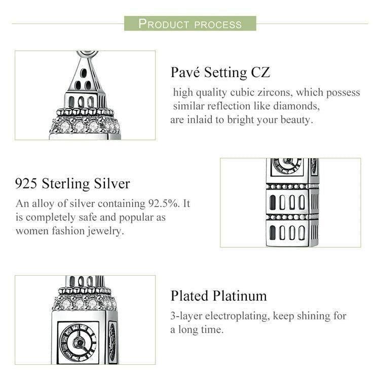 925 Sterling Silver British Big Ben Building Pendant Charm Jewelry Without Chain - Touchy Style