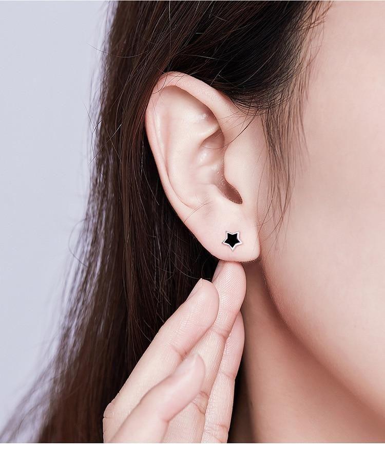 925 Sterling Silver Earrings Charm Jewelry Black Mini Star BSE275 - Touchy Style .