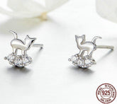 925 Sterling Silver Earrings Charm Jewelry Crystal Cat SCE537 - Touchy Style .