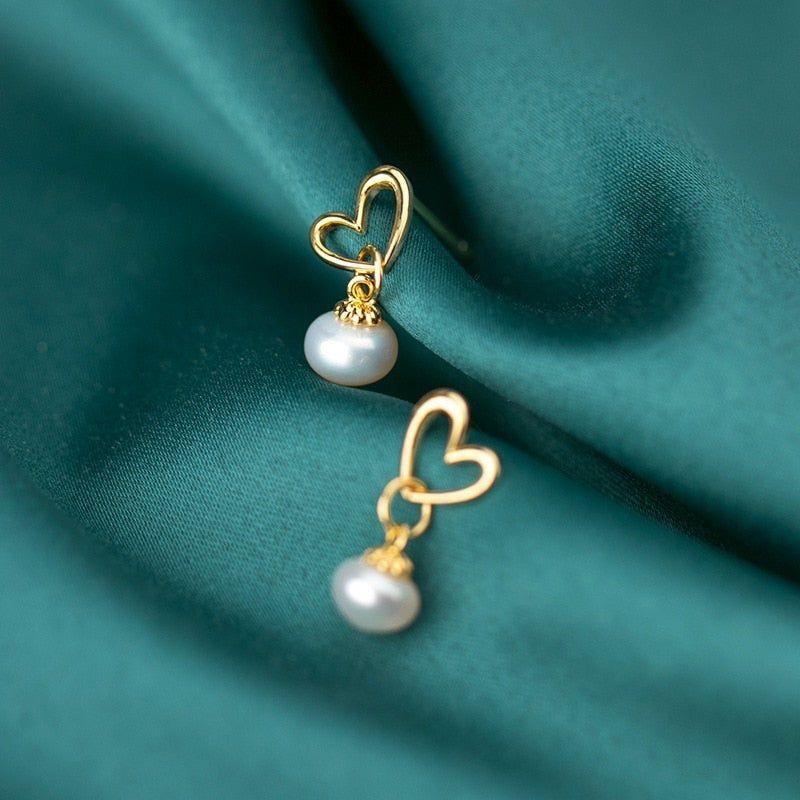 925 Sterling Silver Earrings Charm Jewelry Sweet Heart Baroque Natural Pearl BKEJ221 - Touchy Style